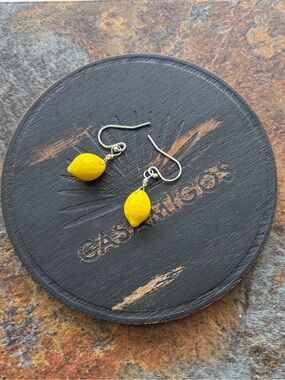 Playful Yellow Lemon Drop Dangle Earrings. Sterling Silver